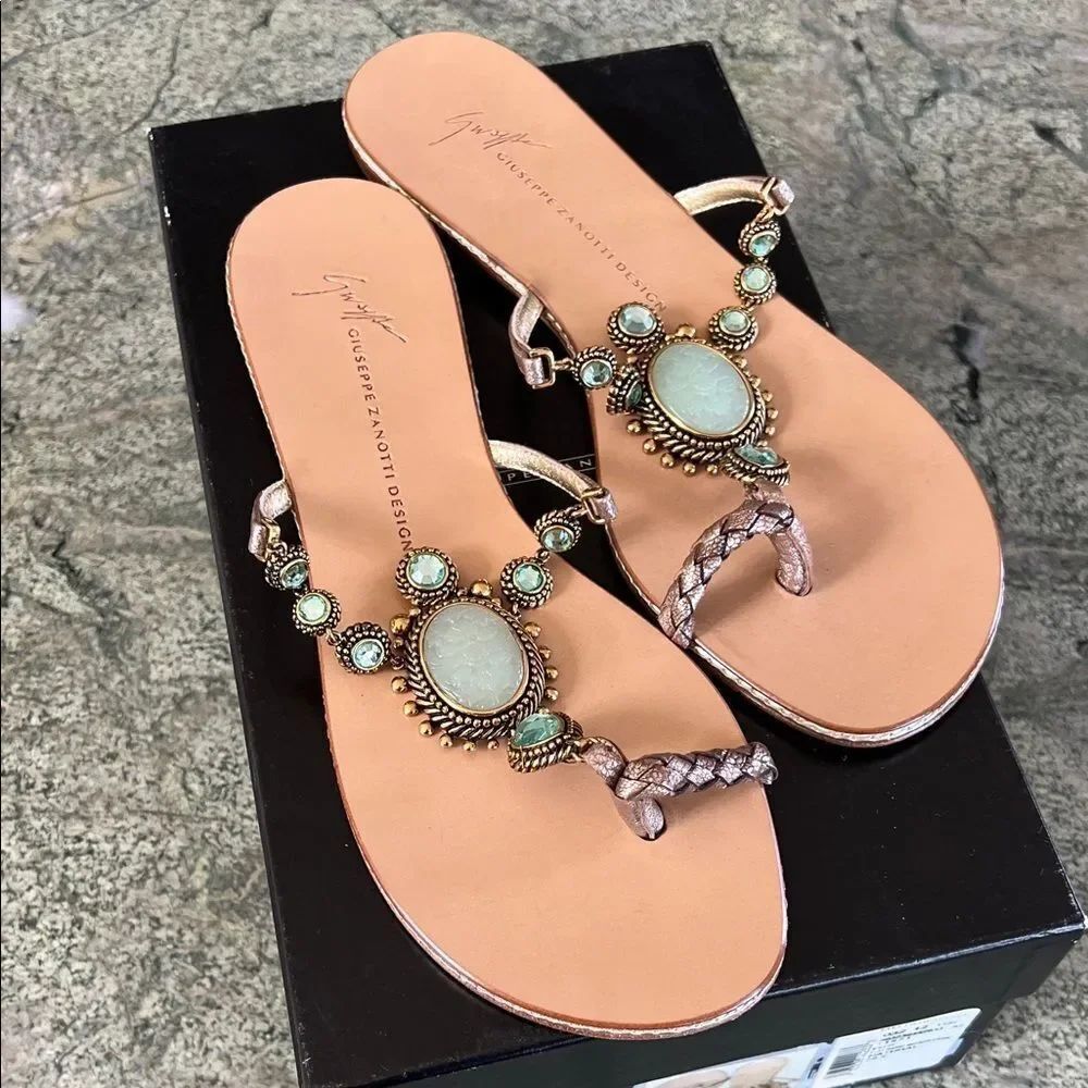 Giuseppe Zanotti Tan Sandals with Turquoise Accents